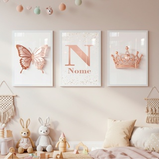 Quadro Decorativos Para Quarto Infantil Menina Borboleta Coroa Rosa e Branco Personalizado em Oferta na Shopee