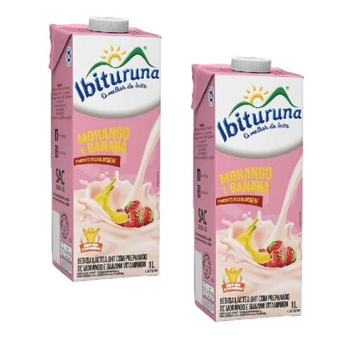 Bebida Láctea Ibituruna 1L Morango & Banana – Kit 2 Unidades | Sabor Cremoso e Nutritivo