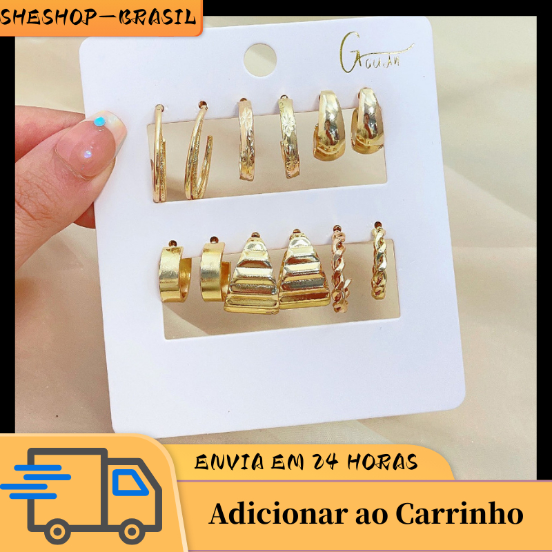 SHE - KIT 6  Pares De Minis Argolas Brincos Prata/Dourado em Oferta na Shopee