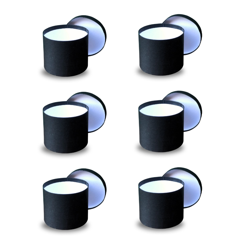 Kit 6 Box de Luxo Redonda Preta com Tampa 17,5x14cm A/L – Caixas Cartonadas para Cestas e Presentes