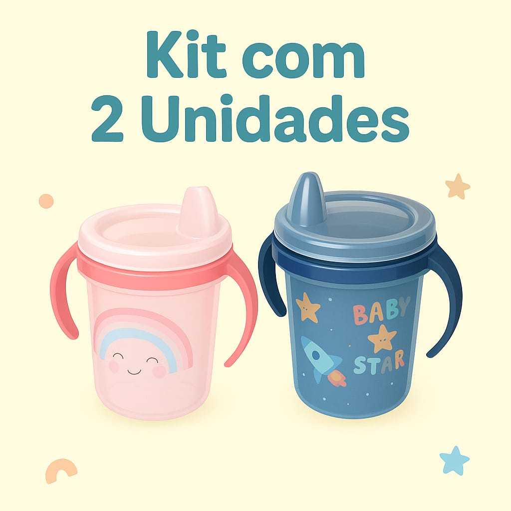 Kit Com 2 Copo Infantil com Tampa Anti-vazamento Copo Seguro para Criança Com Dupla Alça Anatômica Copo De Treinamento em Oferta na Shopee