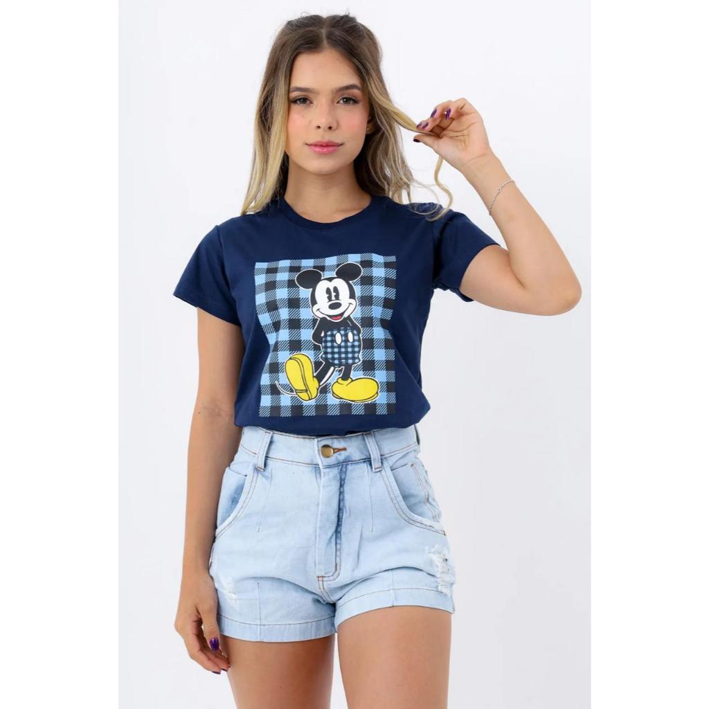 Blusa Feminina T-shirt Feminina Mikey Xadrez