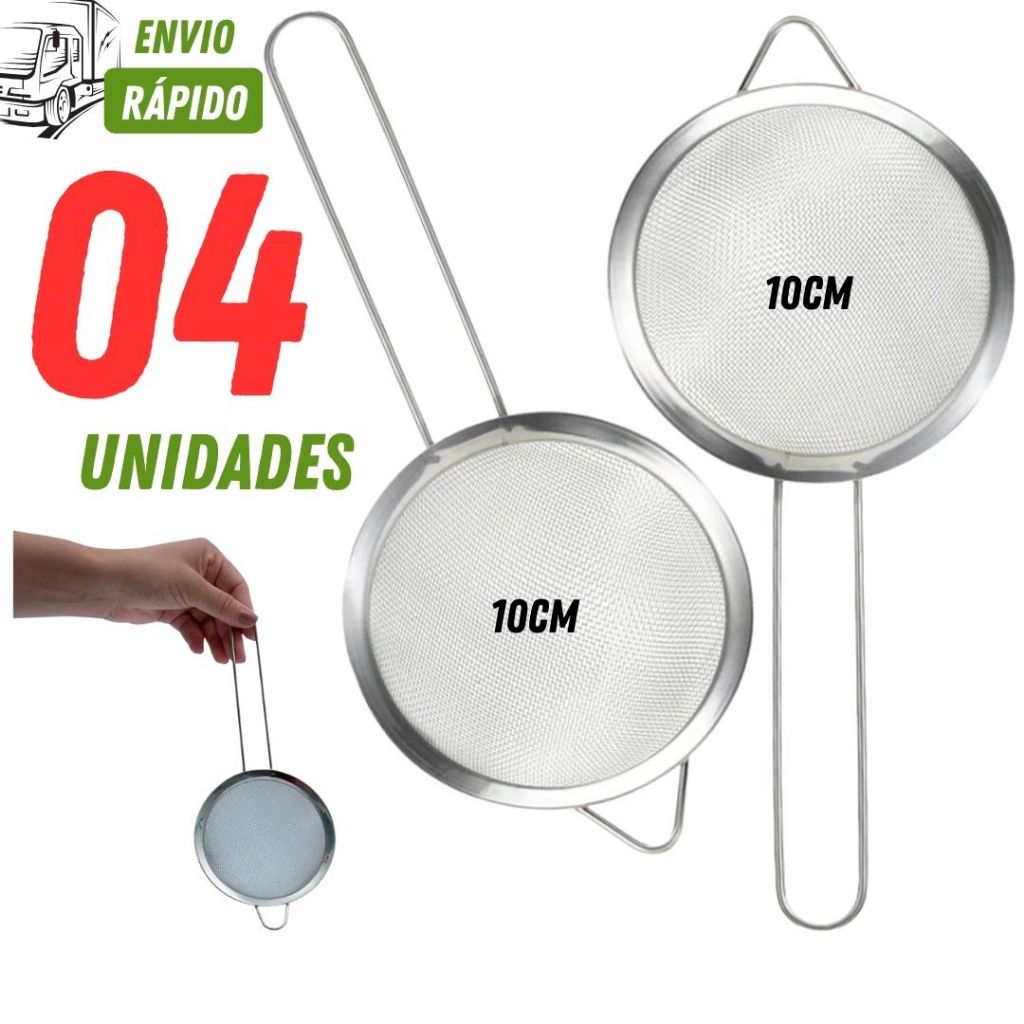 Kit 04/03/02 ou 01 Unidades de Peneiras Pequena 10cm Coadores Inox Para Casa e Cozinha Qualidade Boa
