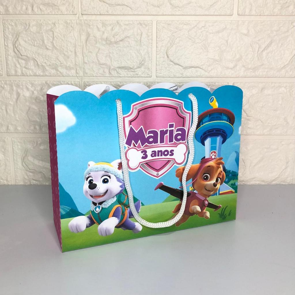 Lembrancinha Personalizada Aniversário Sacolinha Patrulha Canina Rosa Sky e Everest