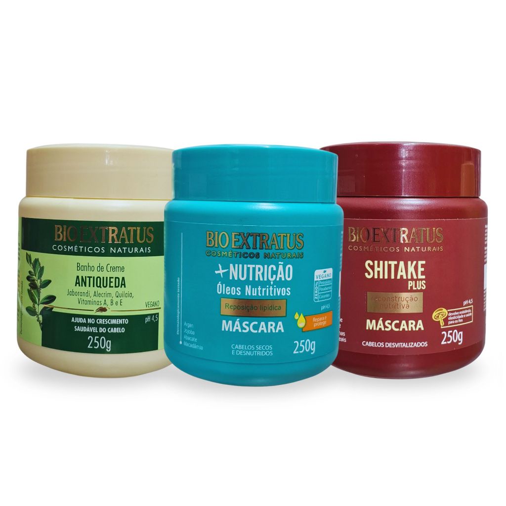 Kit Cronograma Capilar Bioextratus 750g Mascara Antiqueda,+ Nutrição,Shitake Hidratação Reconstrução