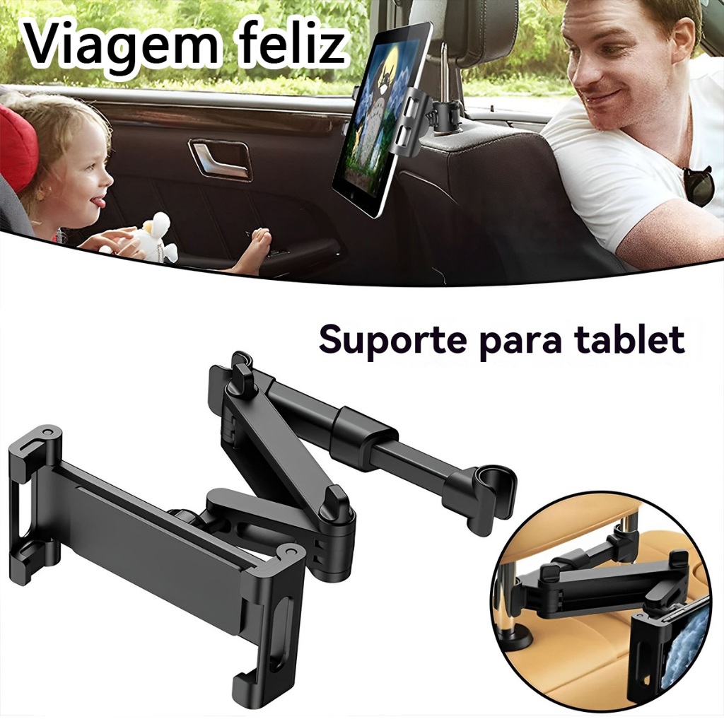 Suporte celular e tablet Regulável uso Encosto Banco Veiculo Rotação da tela de 360º
