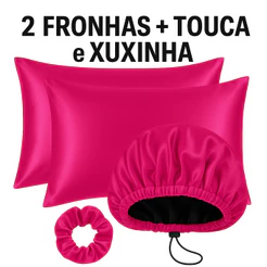 Kit Cetim Antifrizz 2 Fronhas 70x50+Touca Dupla Face Regulável+Scrunchie Elástico para Cabelo Cacheado e Liso