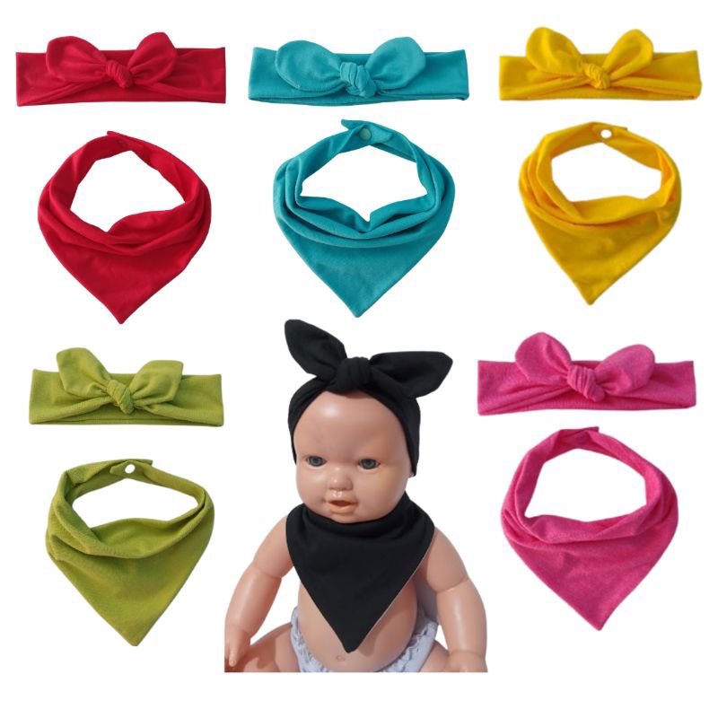 KIT 2 CONJUNTOS Babador bandana e faixa turbante MALHA DE ALGODÃO