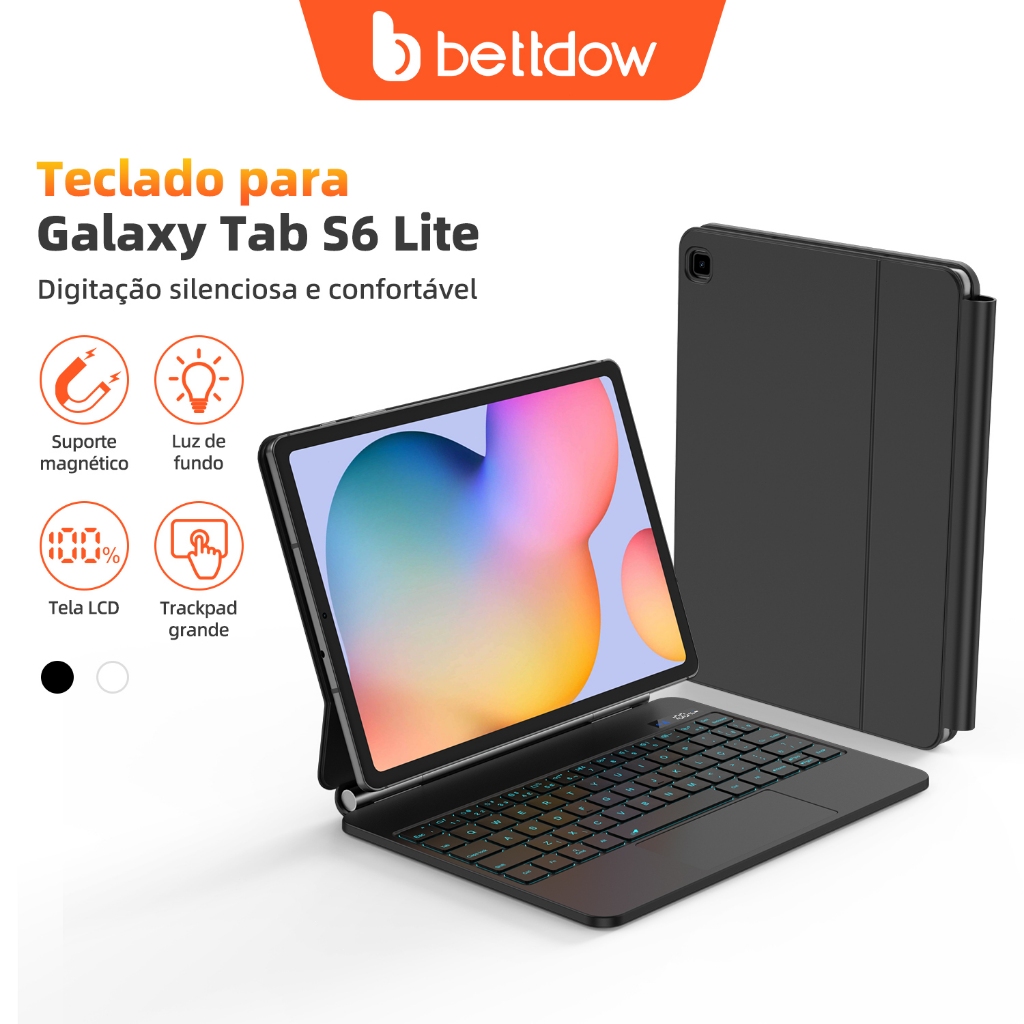Teclado Bluetooth BETTDOW Samsung S6 Lite com capa magnética removível, Bluetooth e tela LCD (tablet não incluído) em Oferta na Shopee