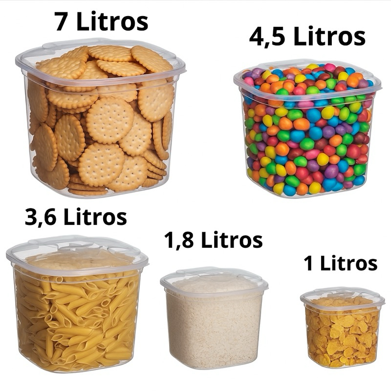 Conjunto Mantimento 5 Peças kit Mantimento Kit de Potes Organizadores Transparentes com Tampa
