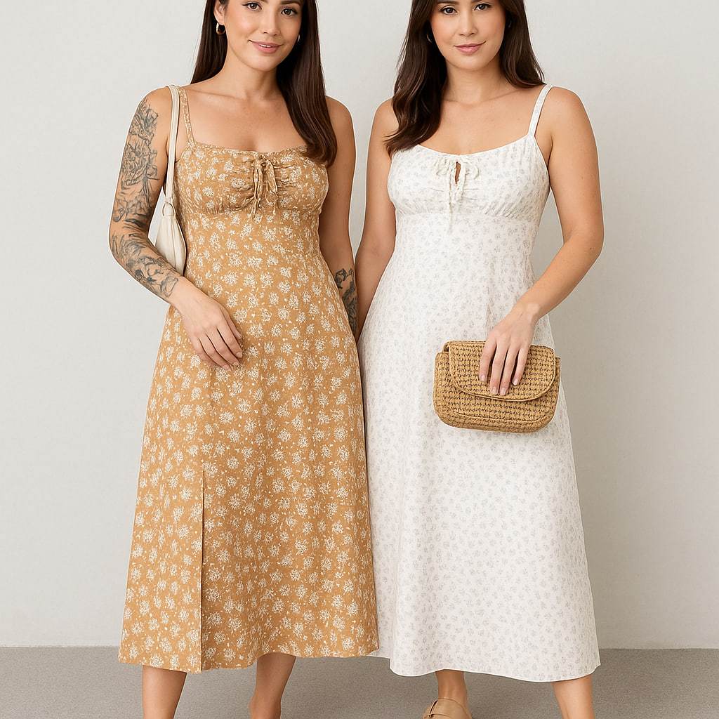 Vestido Midi Floral Romântico | Fenda Lateral e Bojo para Conforto e Beleza em Oferta na Shopee