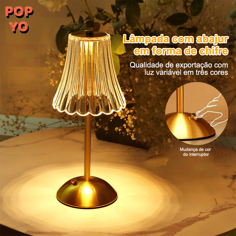 Abajur de Mesa Decorativo Cúpula de Cristal Acrílico Luz LED 3 Modos de Iluminação POP YO