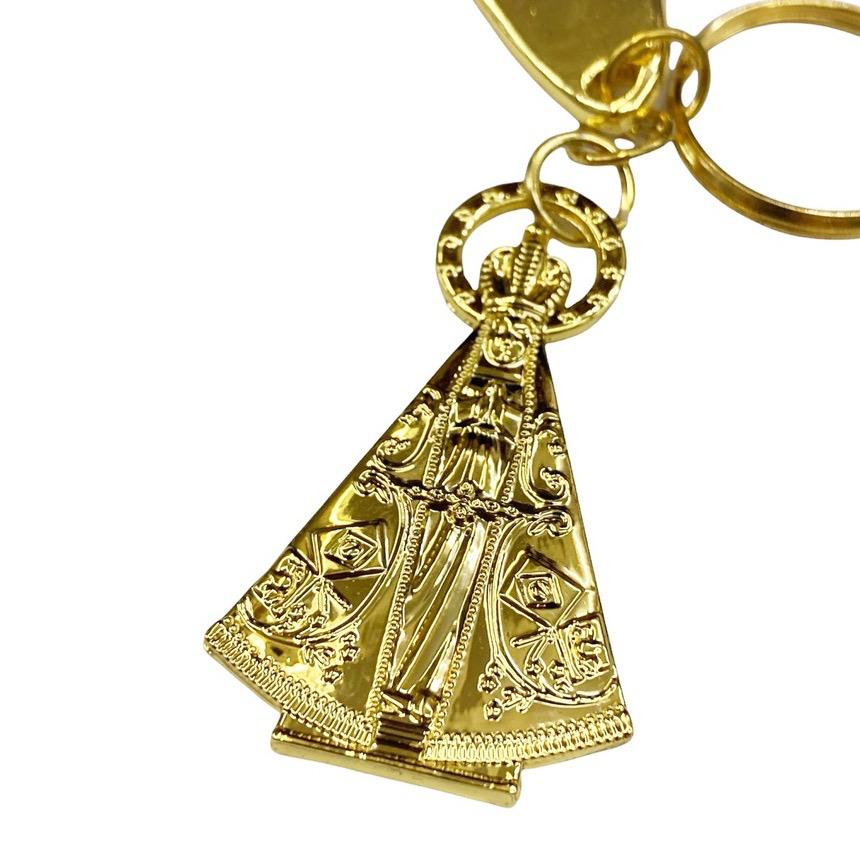 Chaveiro Religioso Com Mosquete Imagem Nossa Senhora Aparecida Dourado Prateado Pqn