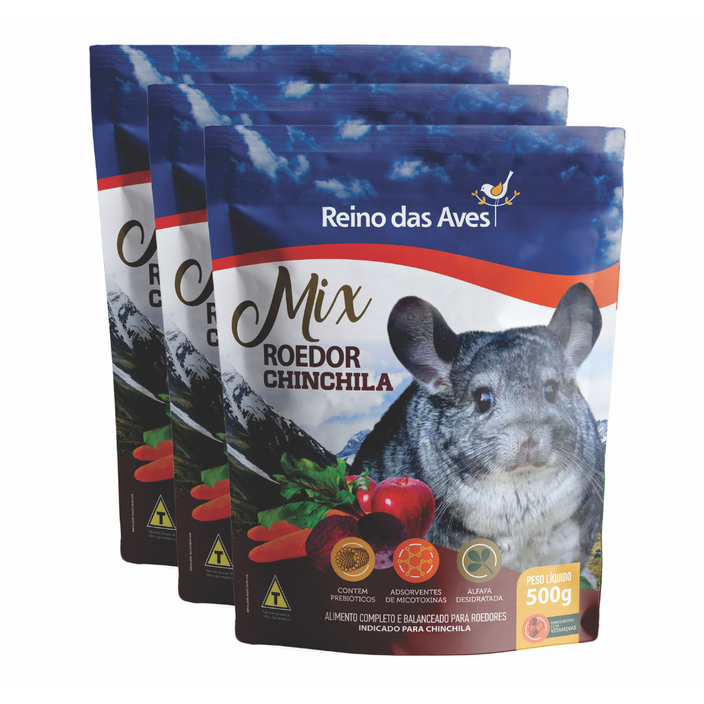 Kit 3un Chinchila Gold Mix 500g - Reino Das Aves