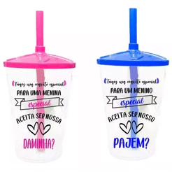 Kit 3 Copos Lembrancinha Casamento Daminha e Pajem 500 ml