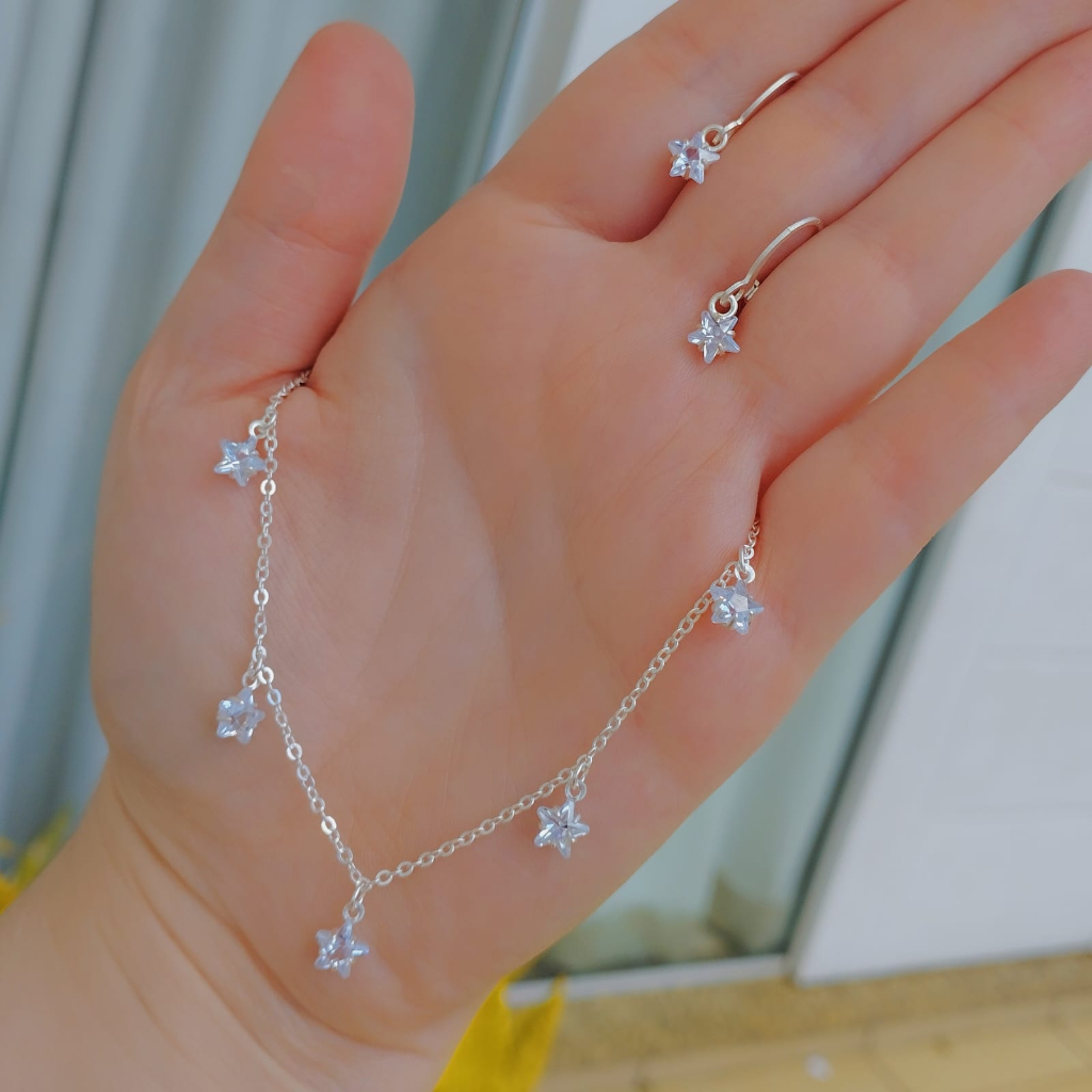 Colar Choker e Brinco Argola Estrela Zircônias Prata 925 em Oferta na Shopee