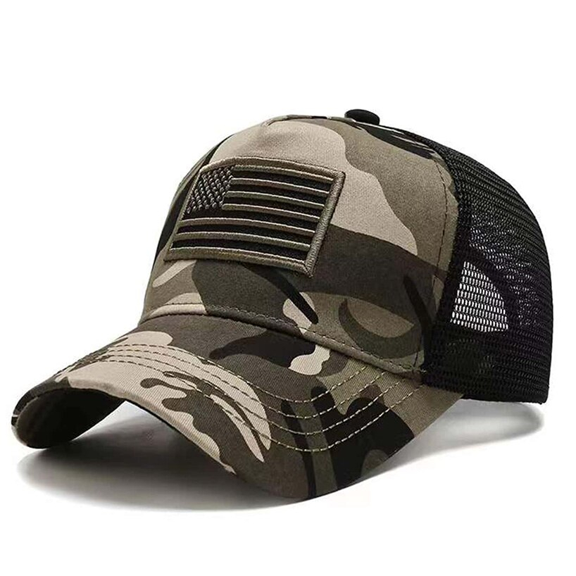 Boné Gorro Camuflado Exército Bandeira Americana USA Rede Tela Preta Caminhada Ar Livre
