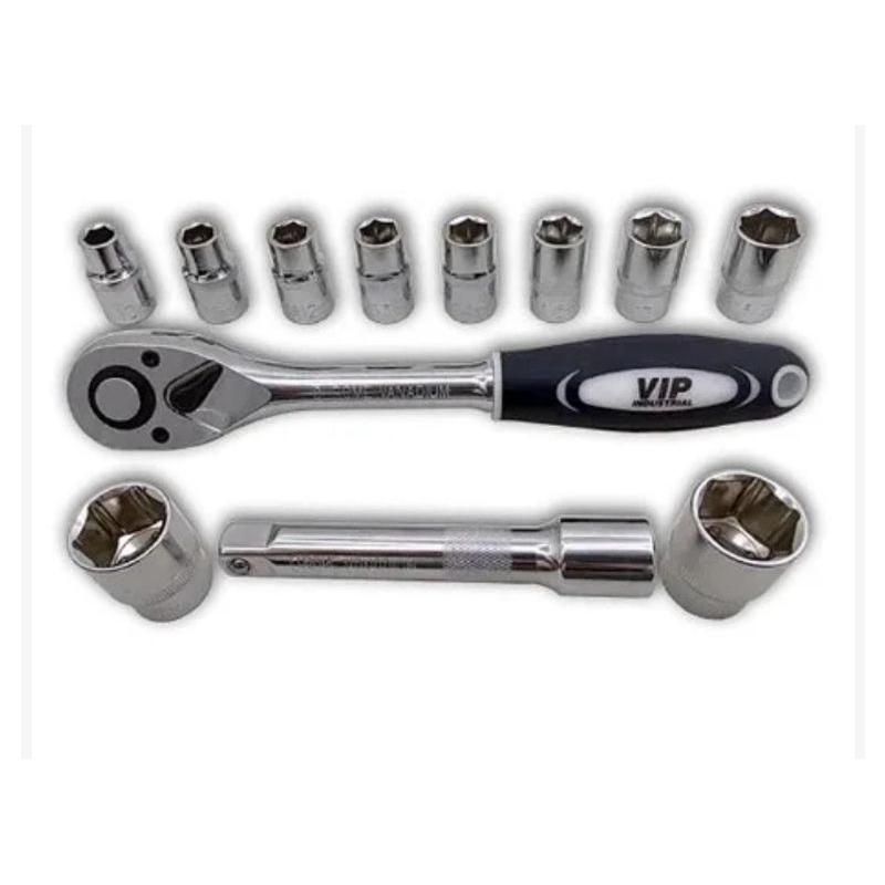 jogo de soquetes c/ Catraca 1/2" - 12 peças- 72 dentes_ vip industrial