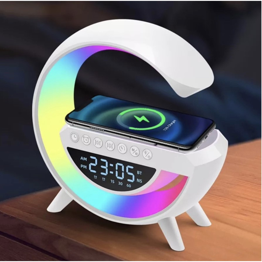 G-Speaker Smart Rádio Carregador sem fio Wireless Relógio Auto falante Despertador Alarme Timer Luminária RGB Bluetooth