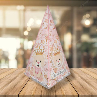 20 Caixinhas Pirâmide Cone Personalizadas Ursinha Princesa Chá de bebê