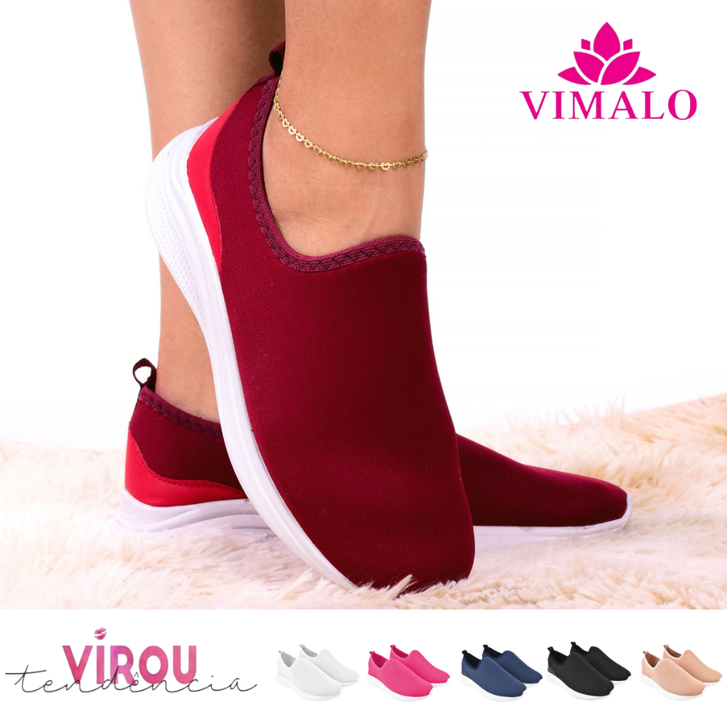 Tênis Feminino Meia Calce Fácil Slip On Leve Flexível Confortável Para Caminhada Academia Vl-05