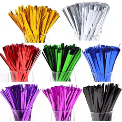 kit 100~600 Amarrilho Fecho P/ Embalagem Colorido Metalizado 11 cmx4mm 30 % OFF (CHOCO)