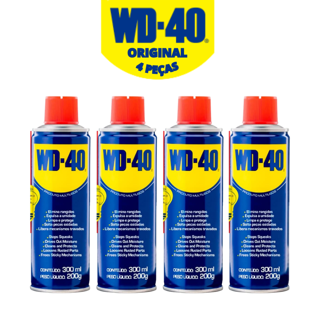 Kit 4 unidades Óleo Lubrificante Desengripante WD-40 Multiuso 300ml Spray Aerosol Original