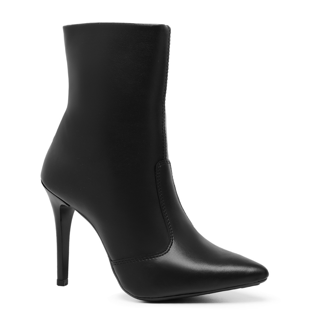 Coturno Bota Feminina Bico Fino Salto Alto Com Zíper Lateral