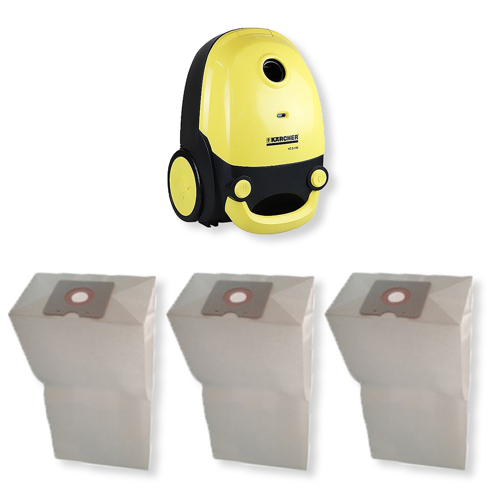 3 Sacos Refil Coletor de Papel Descartável Para Aspirador Karcher VC 5100 Cartucho Bag Amarelo