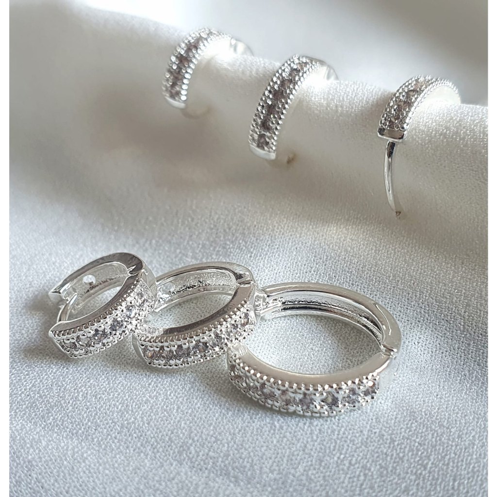 Trio de Brincos Argola Cravejada em Prata 925 em Oferta na Shopee