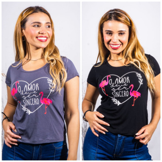 Kit 2 Blusas Femininas Estampa Flamingo Manga Curta em Oferta na Shopee