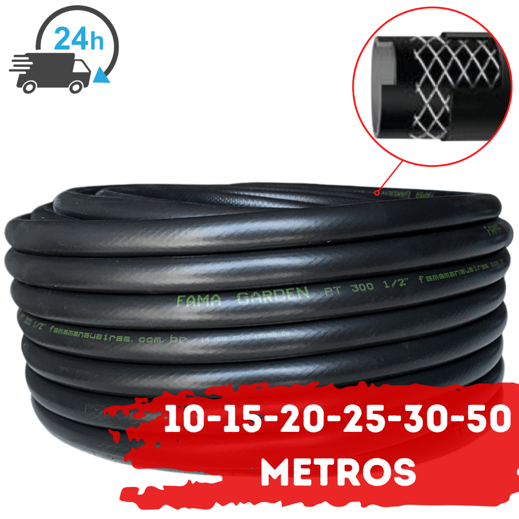 Mangueira de Jardim Reforçada Fama Profissional PT300 1/2" 10 15 20 25 30 E 50 Metros em Oferta na Shopee