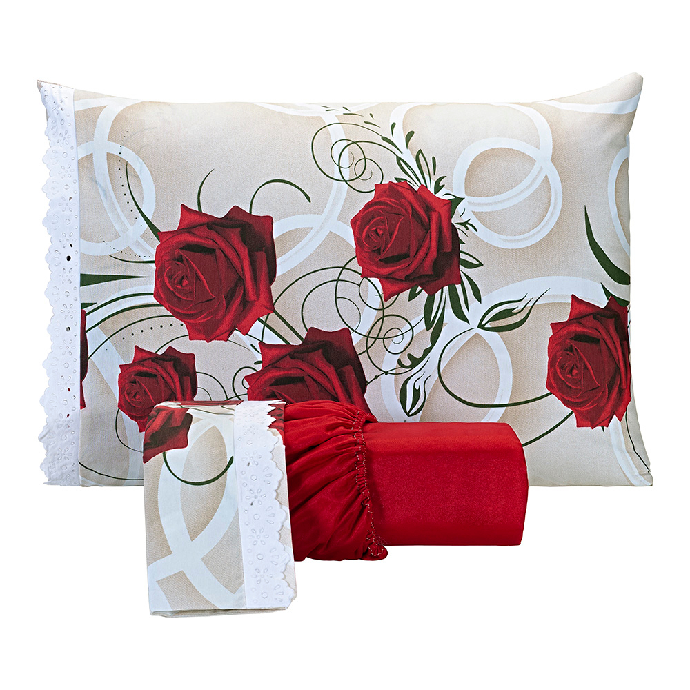 Jogo De Lençol Estampado com Lese Solteiro Casal Queen King Super King