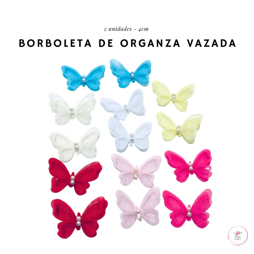 Aplique Organza BORBOLETA VAZADA (2 Unidades) para Laços e Tiaras
