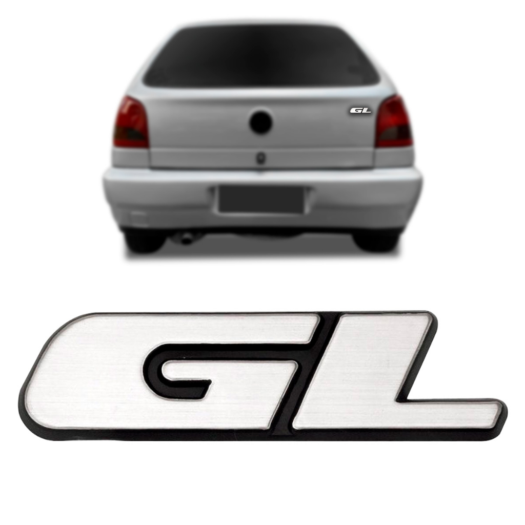 EMBLEMA GL VOLKS GOL PARATI SAVEIRO VOYAGE TODOS CINZA FUNDO PRETO LINHA VOLKS