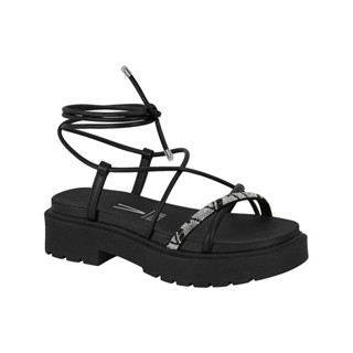Sandália Flatform Strass Amarração Feminina Vizzano