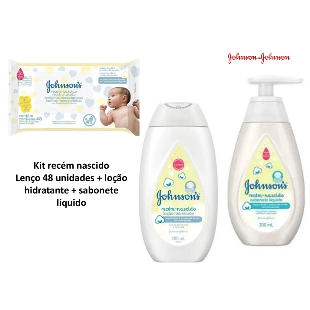 Kit Recém Nascido Johnson -loção Hidratante+ Sabonete Líquido+ Lenço 48unid.
