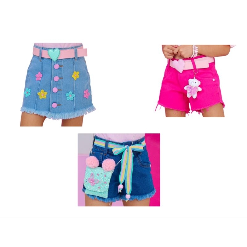 Shorts saia jeans infantil menina roupa verão shorts luxo