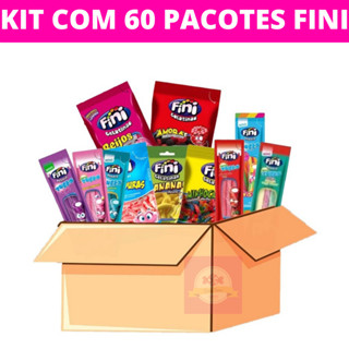 Kit 60 pacotes bala fini sortidos, bala citrica, bala gelatina 15g