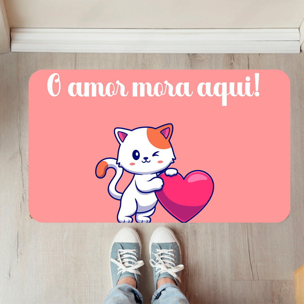 Tapete Decorativo para Porta Antiderrapante com Costura Reforçada - Gato (tap136) em Oferta na Shopee