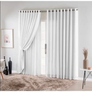 Cortina sala 4,00 largura X 2,70 altura Voil liso com forro de microfibra Quarto Ou Sala - Oferta em Oferta na Shopee