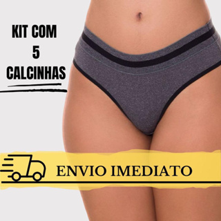 Kit 5 Calcinha Feminina Lingerie Sexy Cós Largo Confortável Forro de algodão em Oferta na Shopee