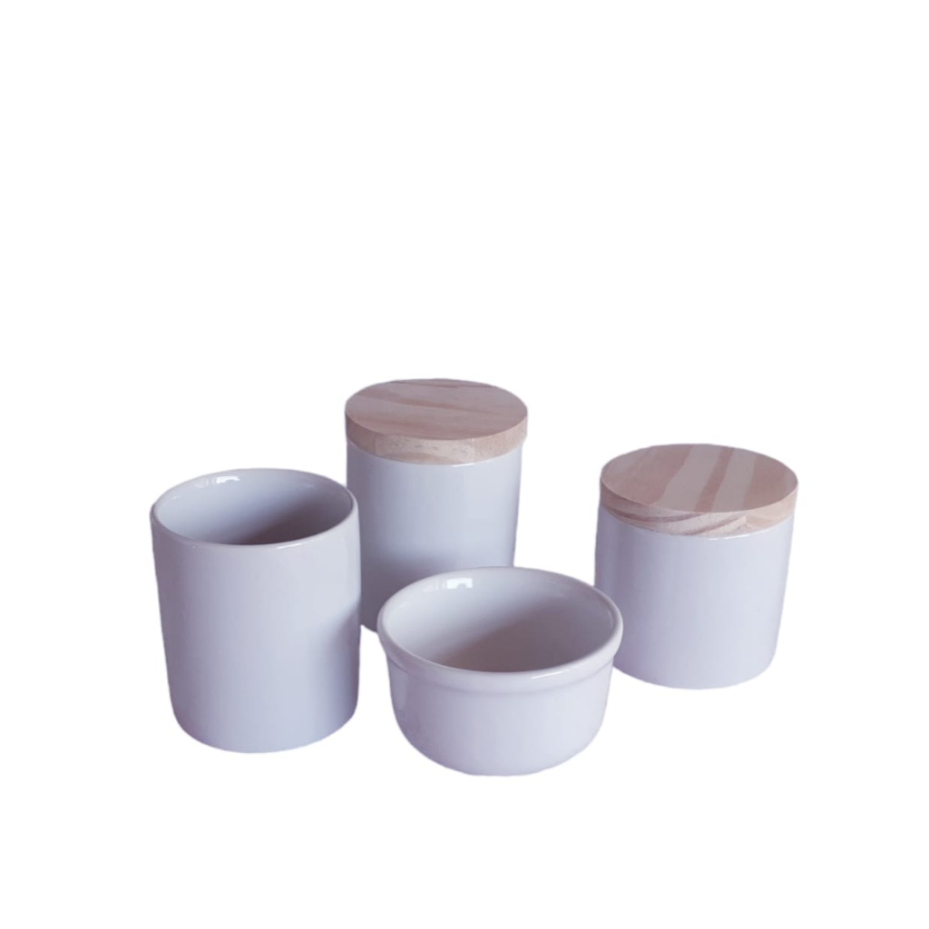 Kit higiene Bebê porcelana potes com tampa madeira molhadeira maternidade menina menino organização quarto nenem cuidados presente chá revelação