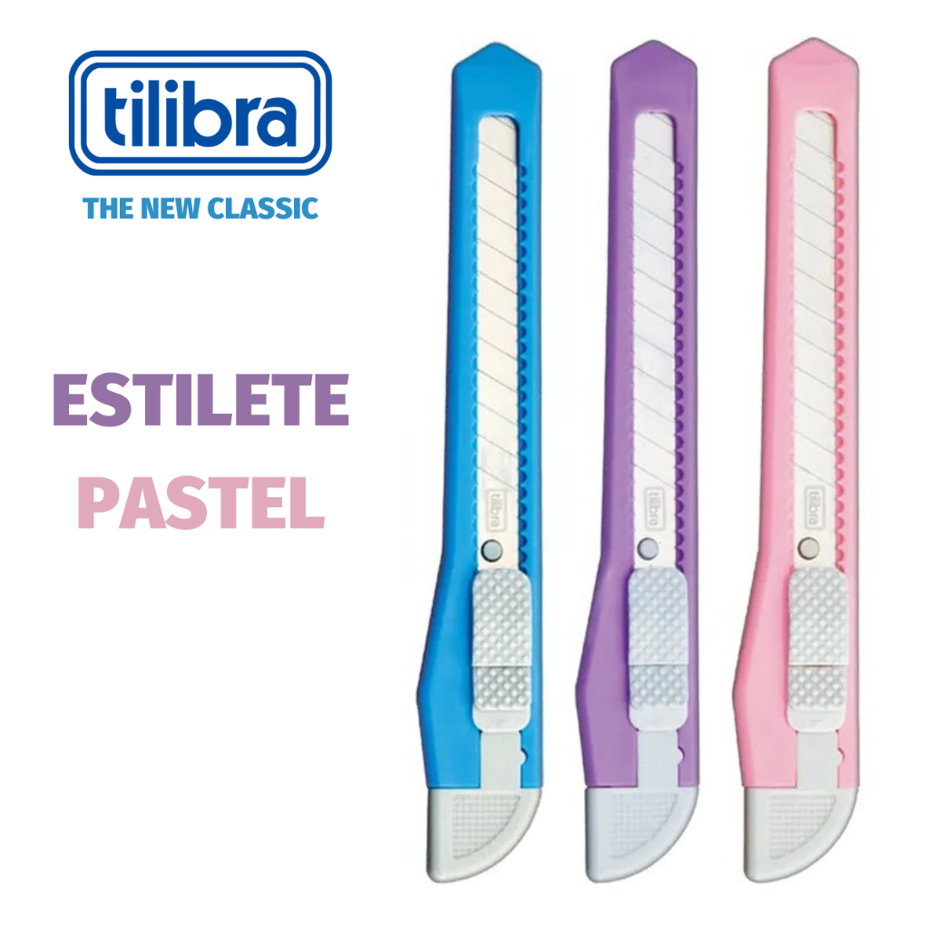 Estilete Tilibra Tom Pastel com Trava - Lilás, Azul, Rosa em Oferta na Shopee