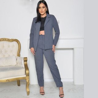 Conjunto de Blazer Max com Calça Alfaiataria em Linho Conjunto Feminino Blazer Calça