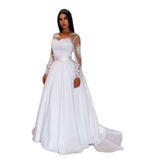Vestido De Noiva Casamento Renda sem Brilho com cauda em Oferta na Shopee