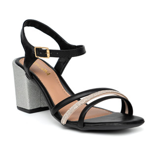 Sandália Feminina Salto Bloco Strass Tiras Brilhantes Moda