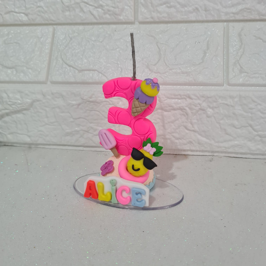 Vela Em Biscuit Pool Party Neon Com Nome em Oferta na Shopee