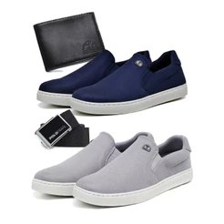 Kit 2 Tênis Masculino Polo Fran Slip On Sapatênis Casual Básico Com Carteira Cinto Bali