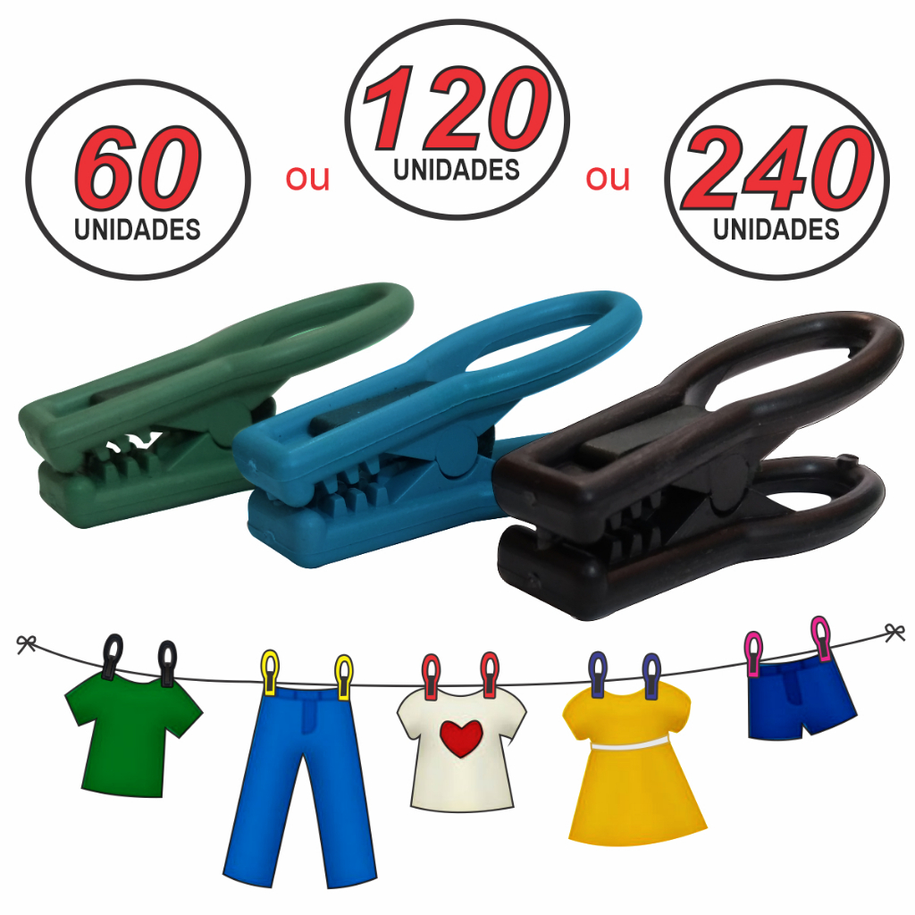 Kit Prendedor de Roupa De Plastico Pregador Extraforte 60 / 120 e 240 Unidades